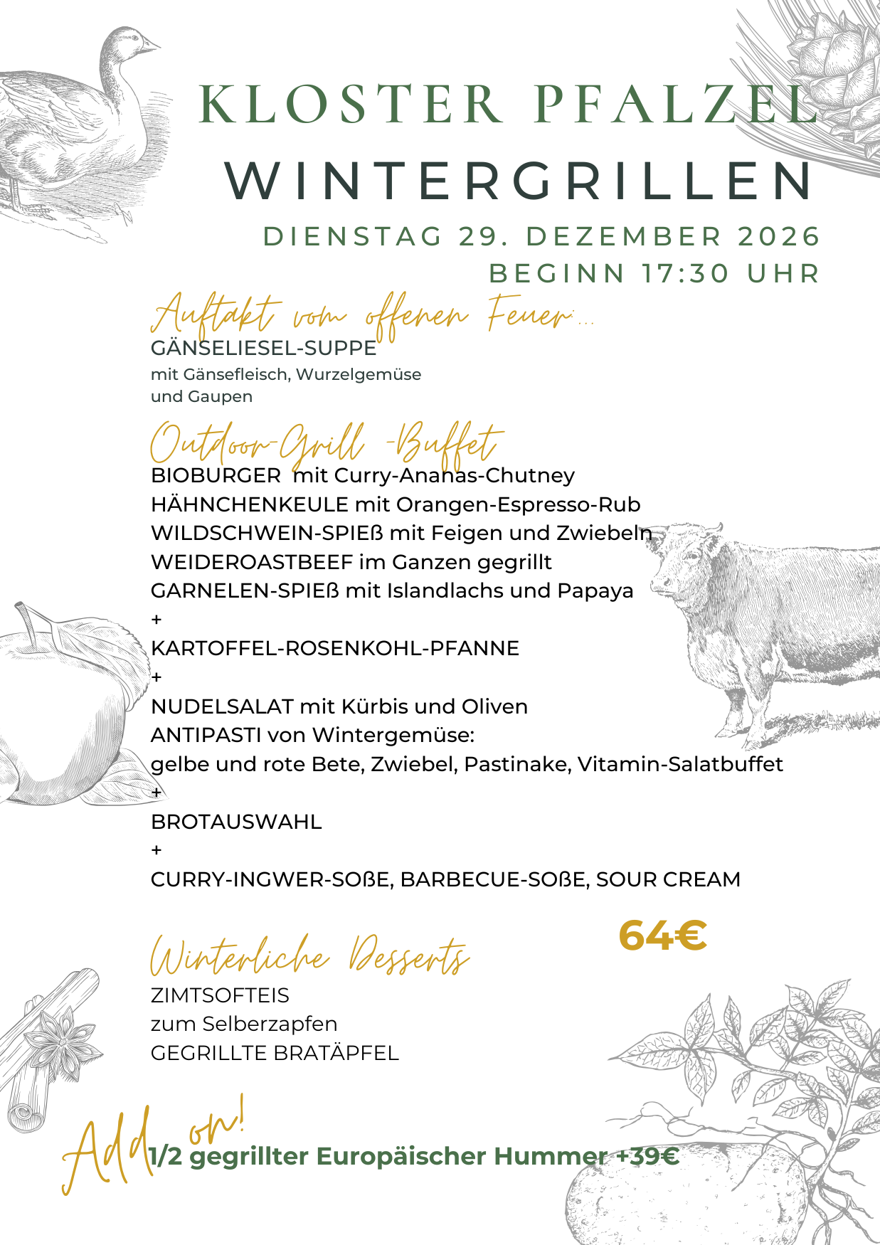 Restaurant Kloster Pfalzel WINTERGRILLEN DIENSTAG 29.12.2026
