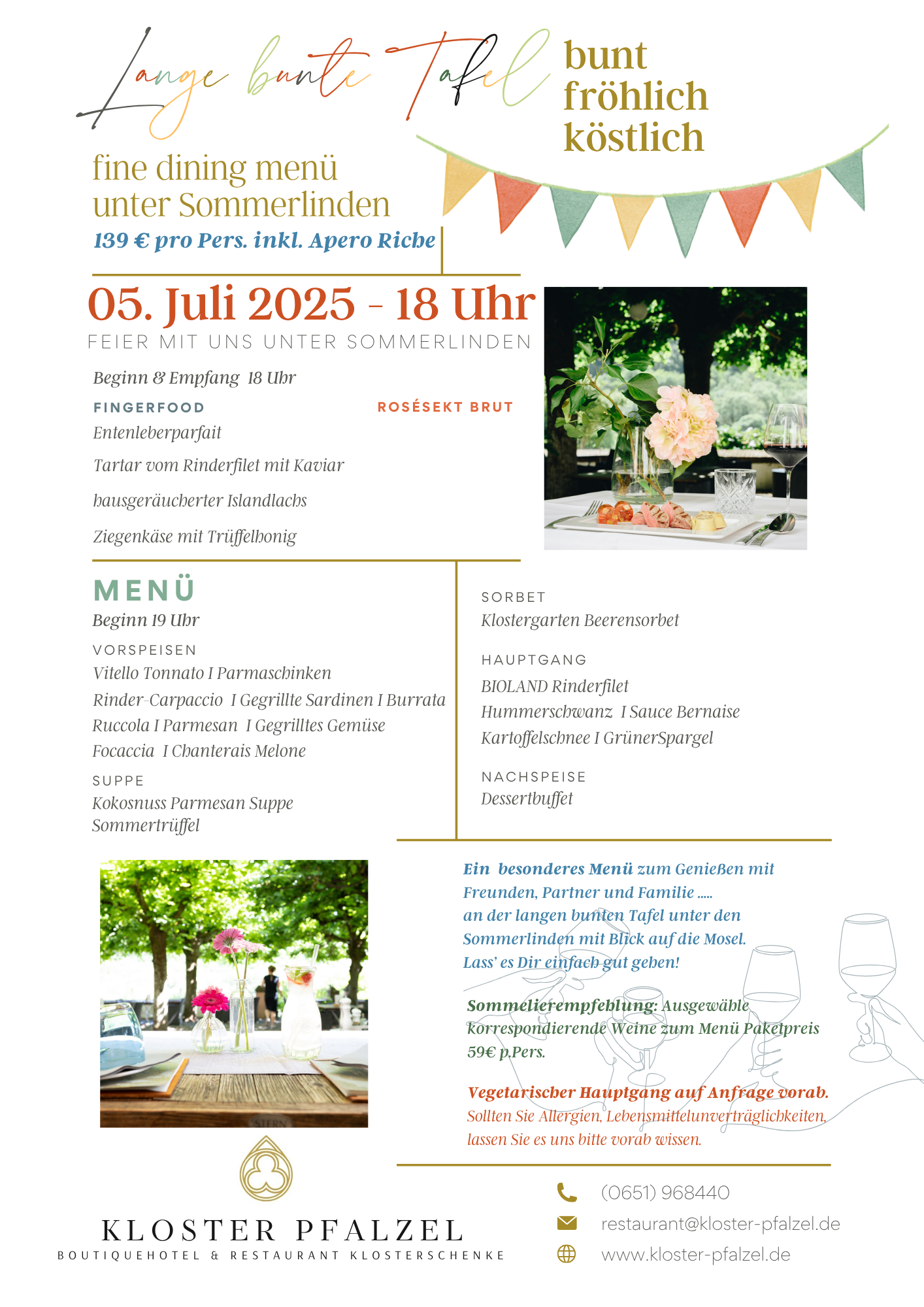 Restaurant Kloster Pfalzel LANGE BUNTE TAFEL  05. JULI  18 UHR