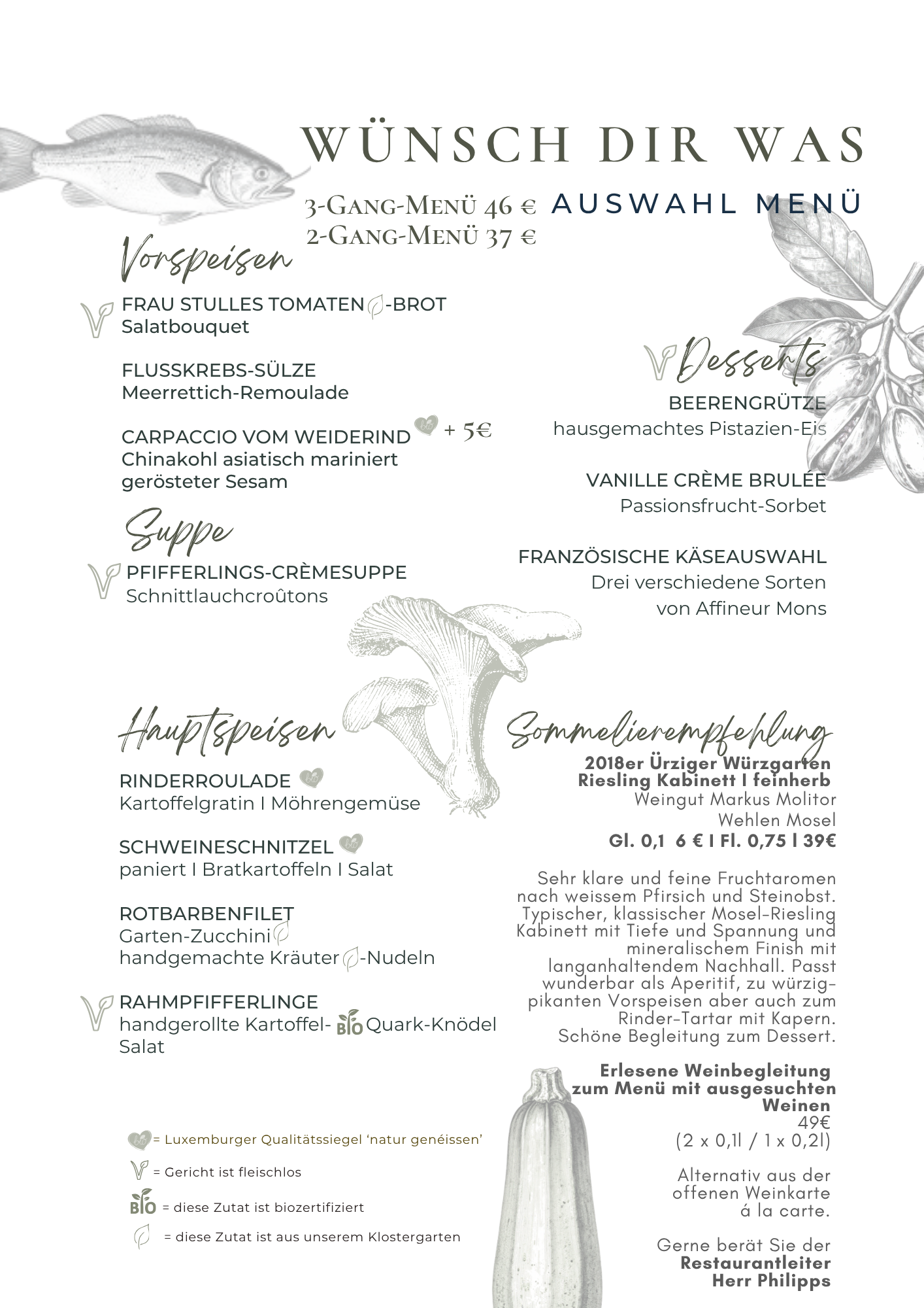 Aktuelle  Saisonempfehlung /Gruppenkarte (7 bis 12 Personen)