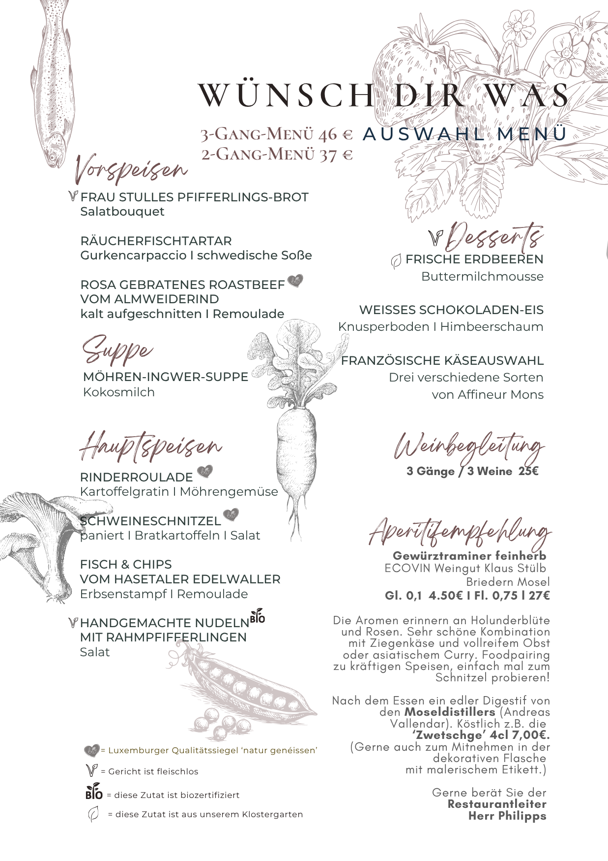 Aktuelle  Saisonempfehlung /Gruppenkarte (7 bis 12 Personen)